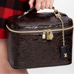 Louis Vuitton Dark Brown Embossed Vanity Case with Gold Hardware